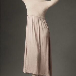 Anthropologie Thea Long-Sleeve Eyelash Twofer Sweater Dress in Neutral